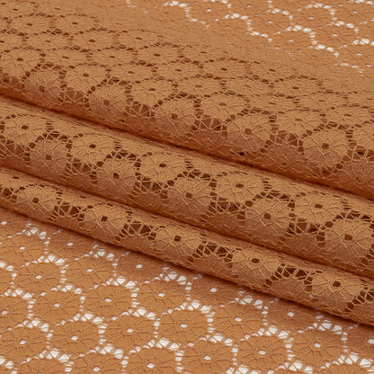 Famous Australian Designer Tan Floral Cotton Blend Re-Embroidered Lace Folded