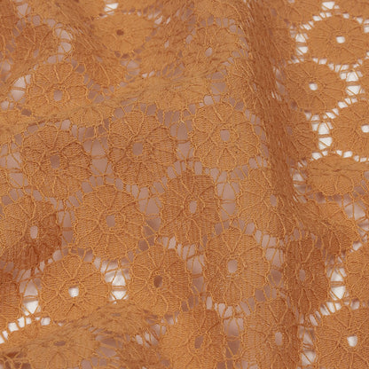 Famous Australian Designer Tan Floral Cotton Blend Re-Embroidered Lace Detail