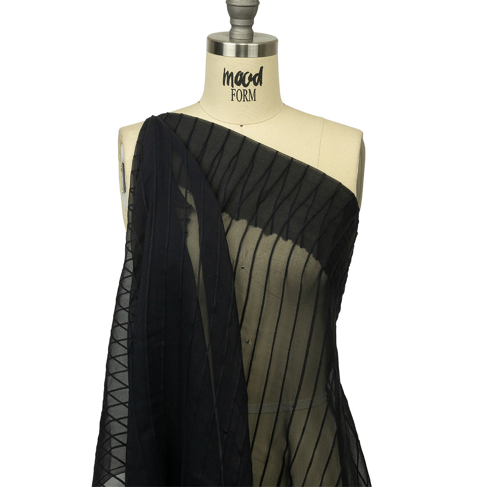 Famous Australian Designer Black Beauty Pintucked Silk Chiffon Drape