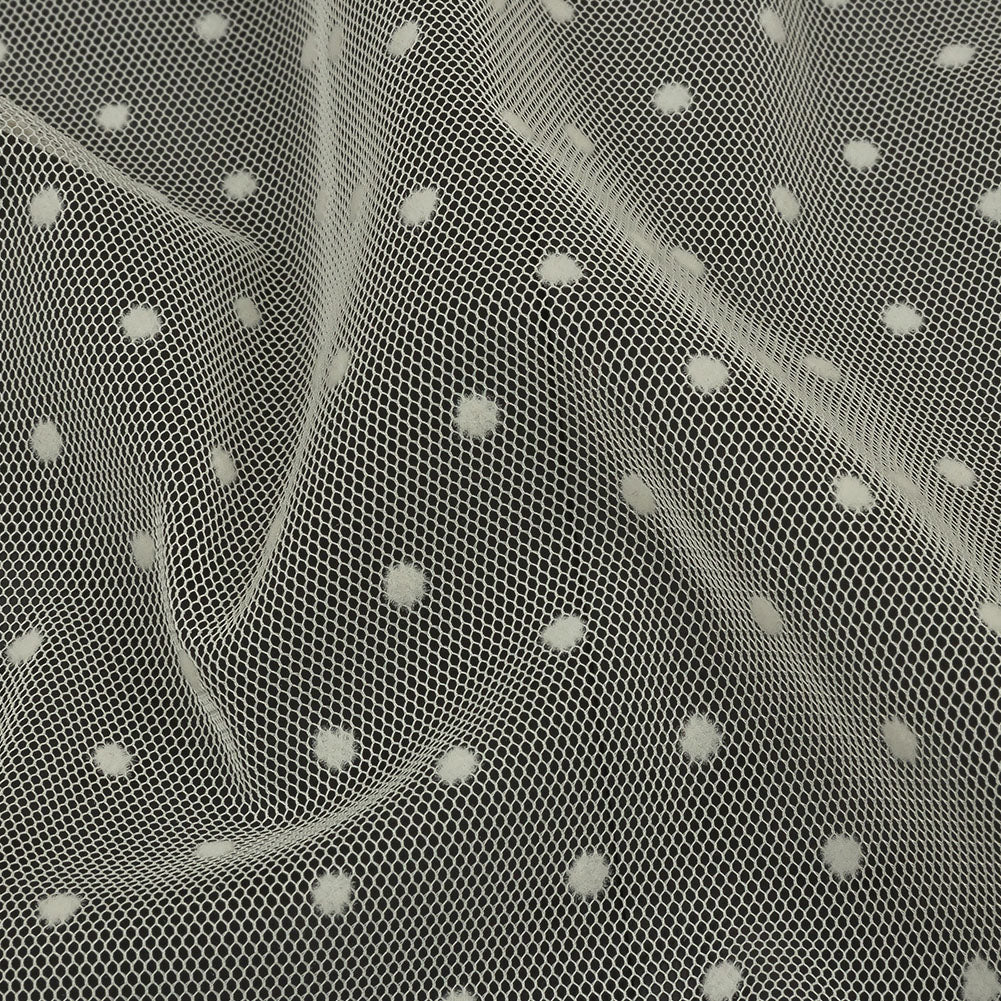 Famous Australian Designer Pearl Flocked Polka Dots Point D'esprit Detail