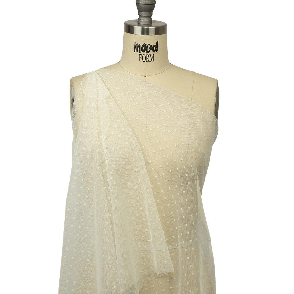 Famous Australian Designer Pearl Flocked Polka Dots Point D'esprit Drape