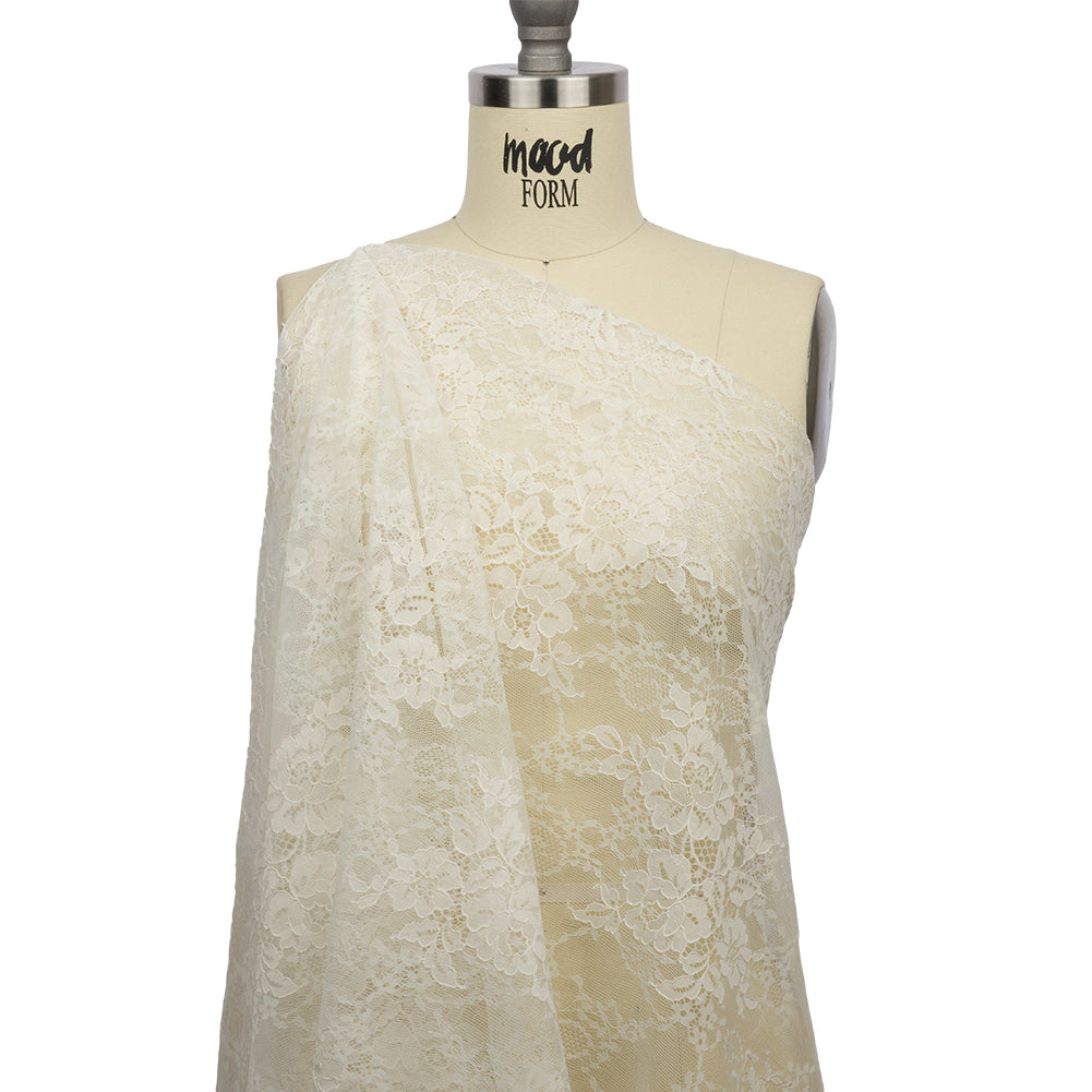 Famous Australian Designer Cream Floral Re-Embroidered Nylon and Cotton Lace Drape