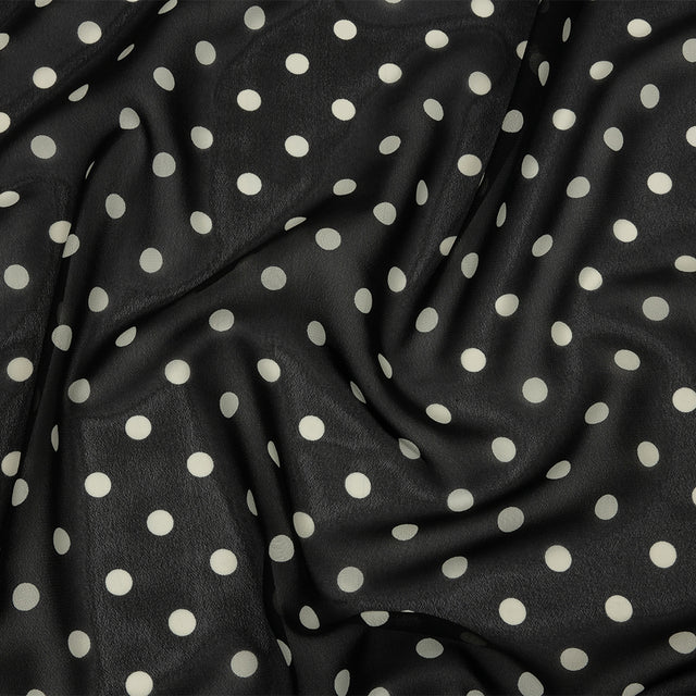 Famous Australian Designer Black and White Polka Dots Polyester Georgette