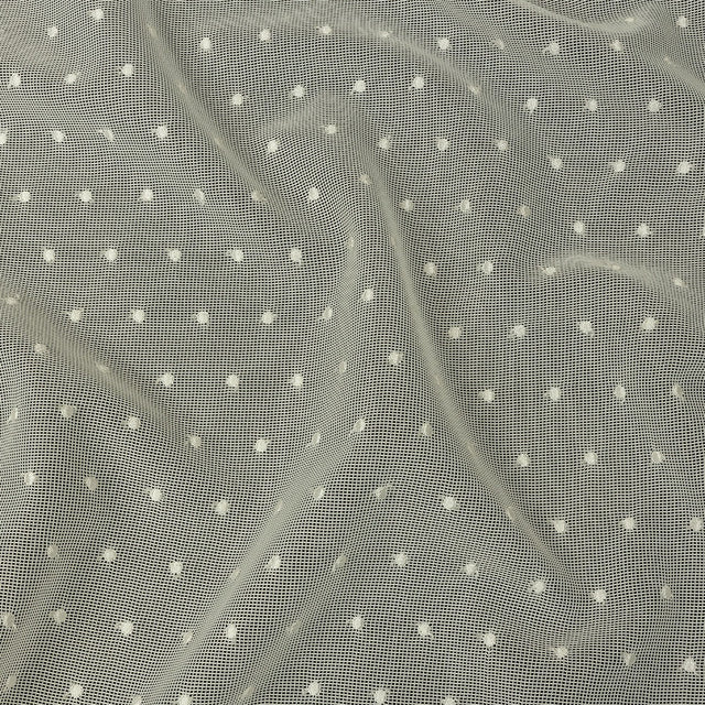 Famous Australian Designer White Sand Embroidered Polka Dots Woven Mesh