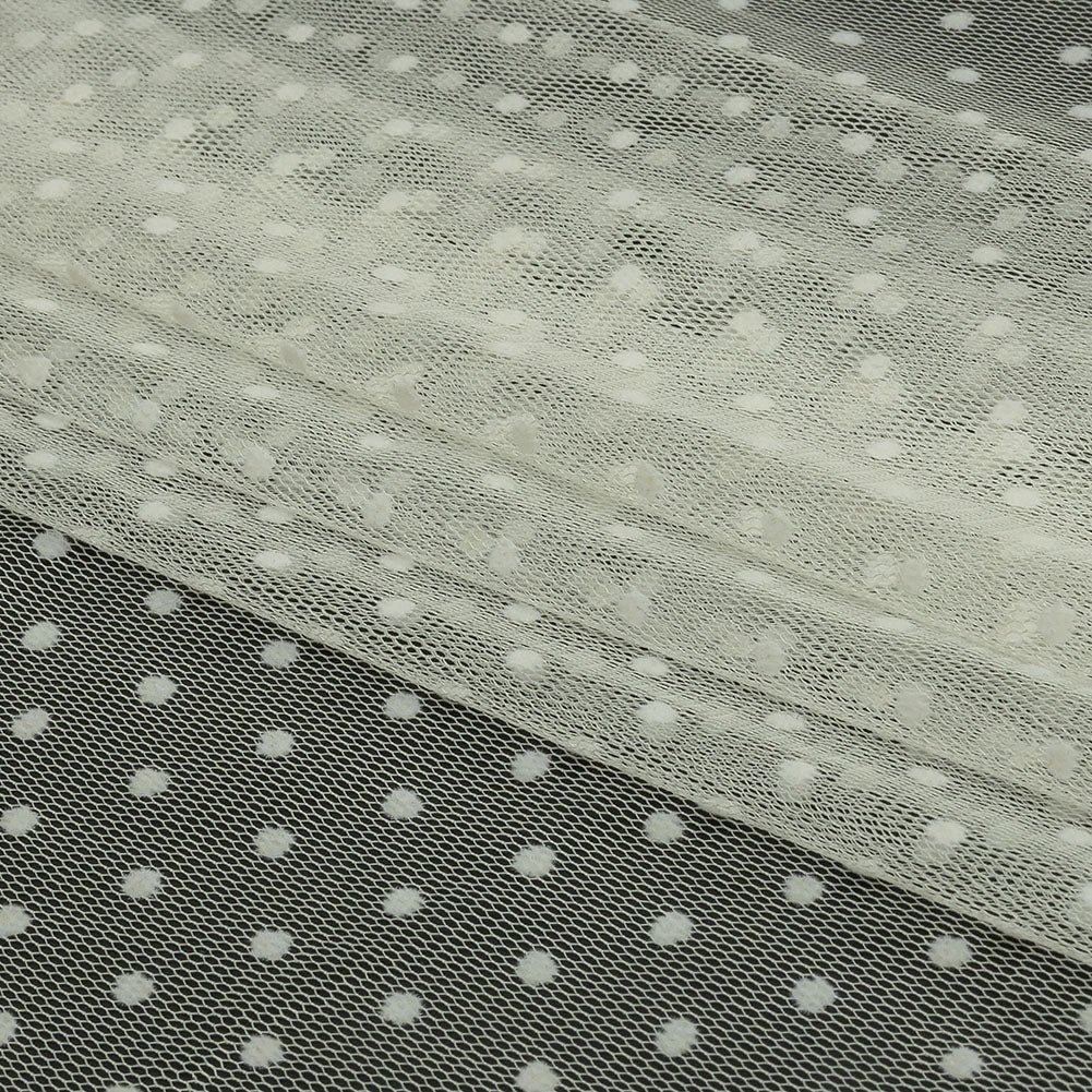 Famous Australian Designer Cream Flocked Polka Dotted Point D'esprit Folded