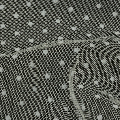 Famous Australian Designer Cream Flocked Polka Dotted Point D'esprit Detail