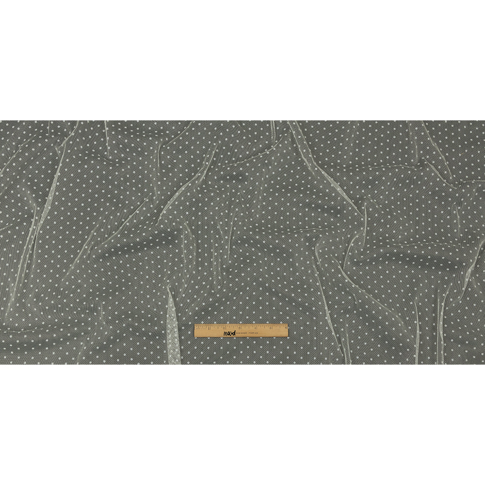 Famous Australian Designer Cream Flocked Polka Dotted Point D'esprit Full