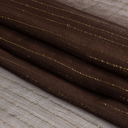 Famous Australian Designer Brown and Gold Metallic Pinstripes Crinkled Silk Chiffon Folded