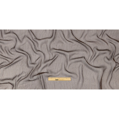 Famous Australian Designer Brown and Gold Metallic Pinstripes Crinkled Silk Chiffon Full