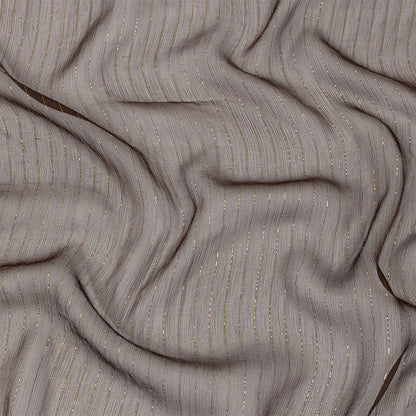 Famous Australian Designer Brown and Gold Metallic Pinstripes Crinkled Silk Chiffon