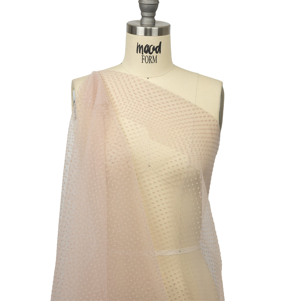Famous Australian Designer Ballet Pink Flocked Polka Dots Point D'esprit Drape