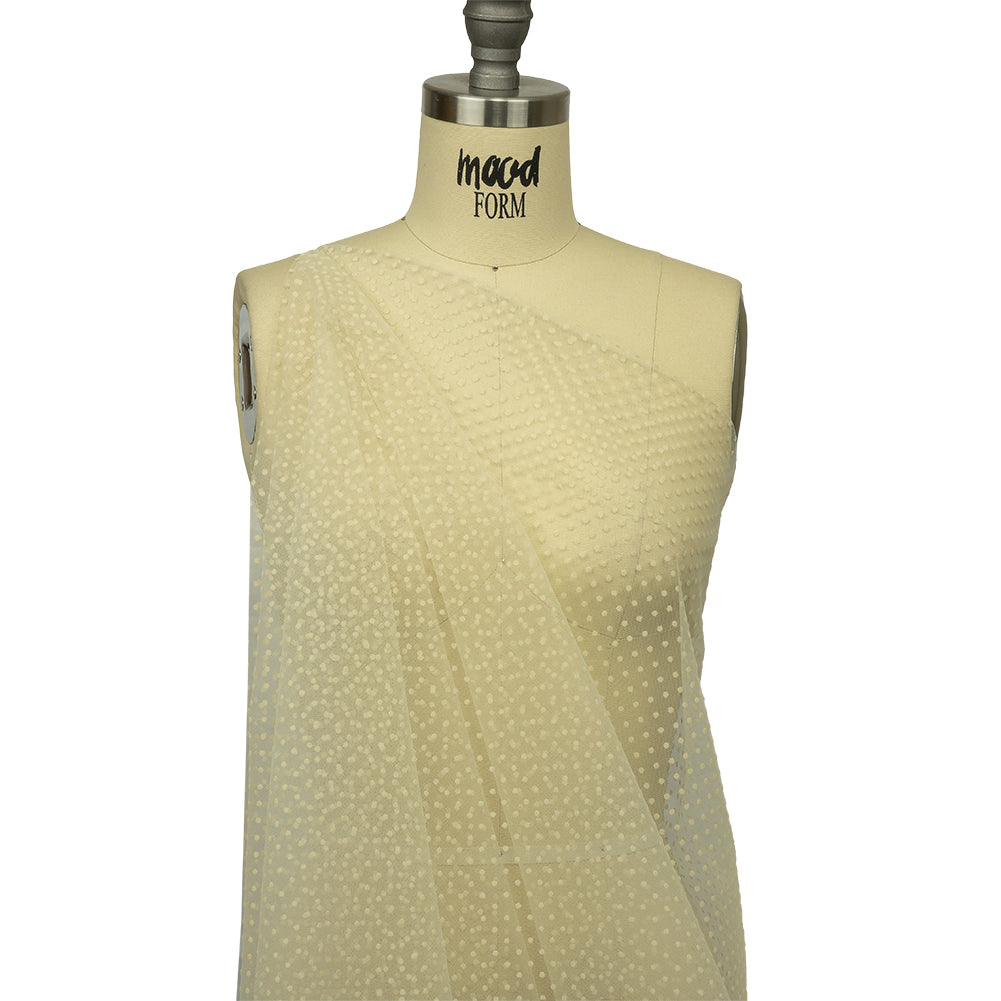 Famous Australian Designer Oyster White Flocked Polka Dots Point D'esprit Drape