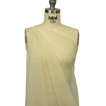 Famous Australian Designer Oyster White Flocked Polka Dots Point D'esprit Drape