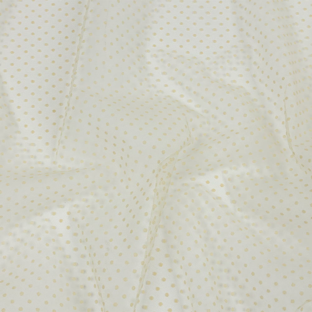 Famous Australian Designer Oyster White Flocked Polka Dots Point D'esprit