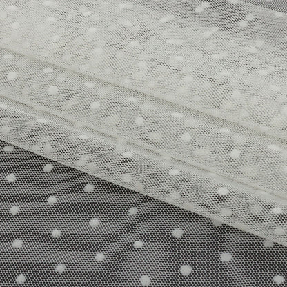 Famous Australian Designer Ivory Flocked Dots Polyester Mesh Folded
