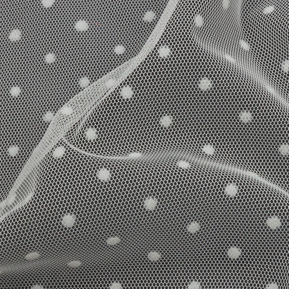 Famous Australian Designer Ivory Flocked Dots Polyester Mesh Detail