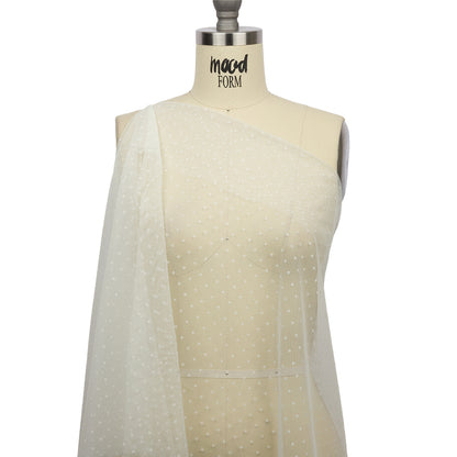 Famous Australian Designer Ivory Flocked Dots Polyester Mesh Drape