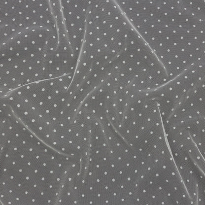 Famous Australian Designer Ivory Flocked Dots Polyester Mesh