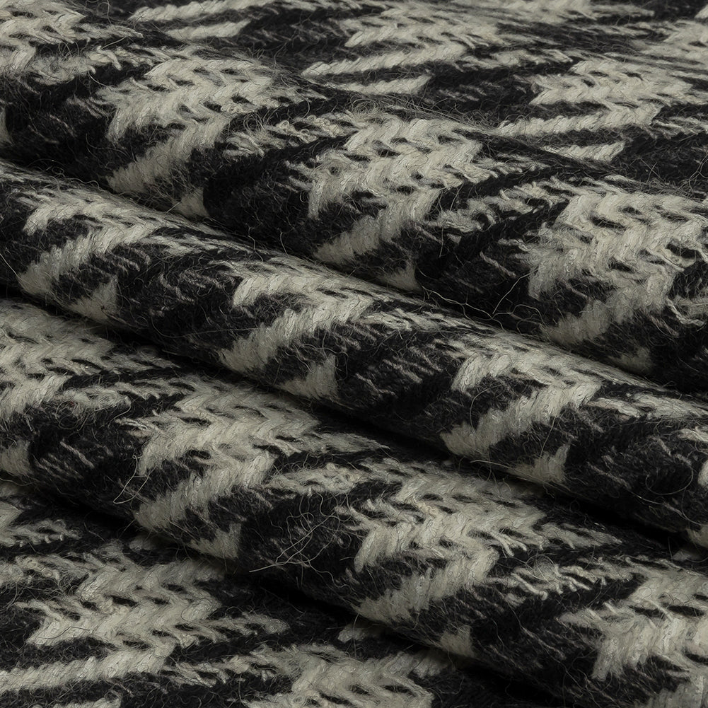 Famous Designer Charcoal and White Shepherd's Plaid Fulled Wool Twill Coating Folded