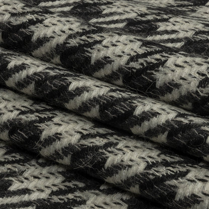 Famous Designer Charcoal and White Shepherd's Plaid Fulled Wool Twill Coating Folded