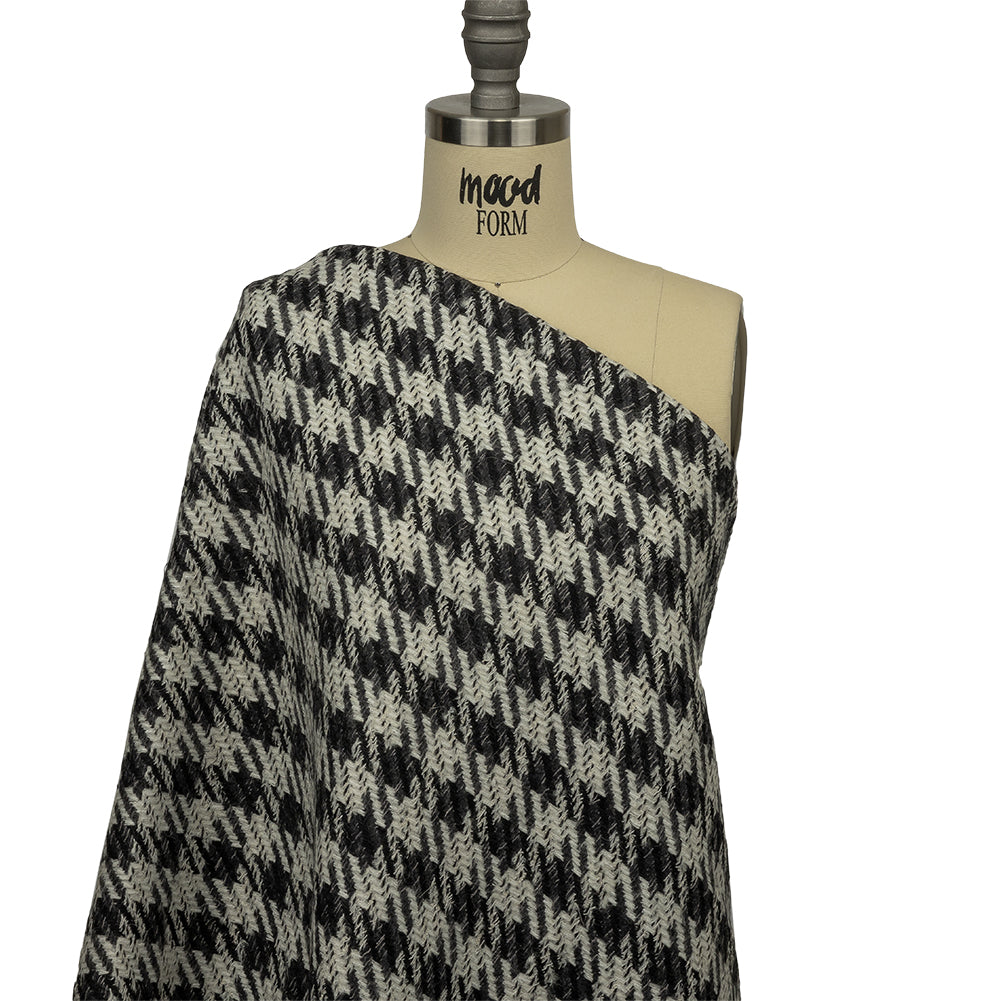 Famous Designer Charcoal and White Shepherd's Plaid Fulled Wool Twill Coating Drape