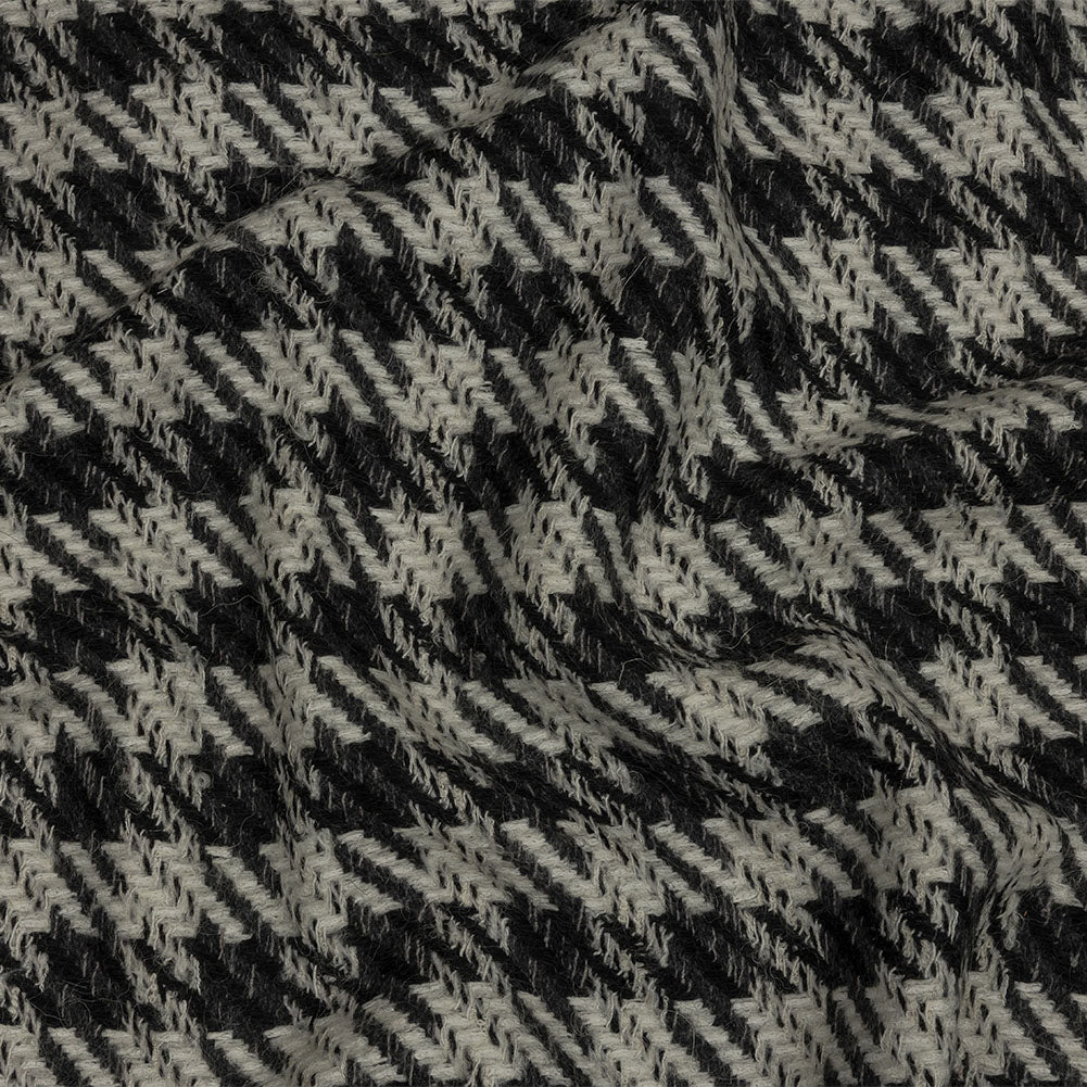 Famous Designer Charcoal and White Shepherd's Plaid Fulled Wool Twill Coating