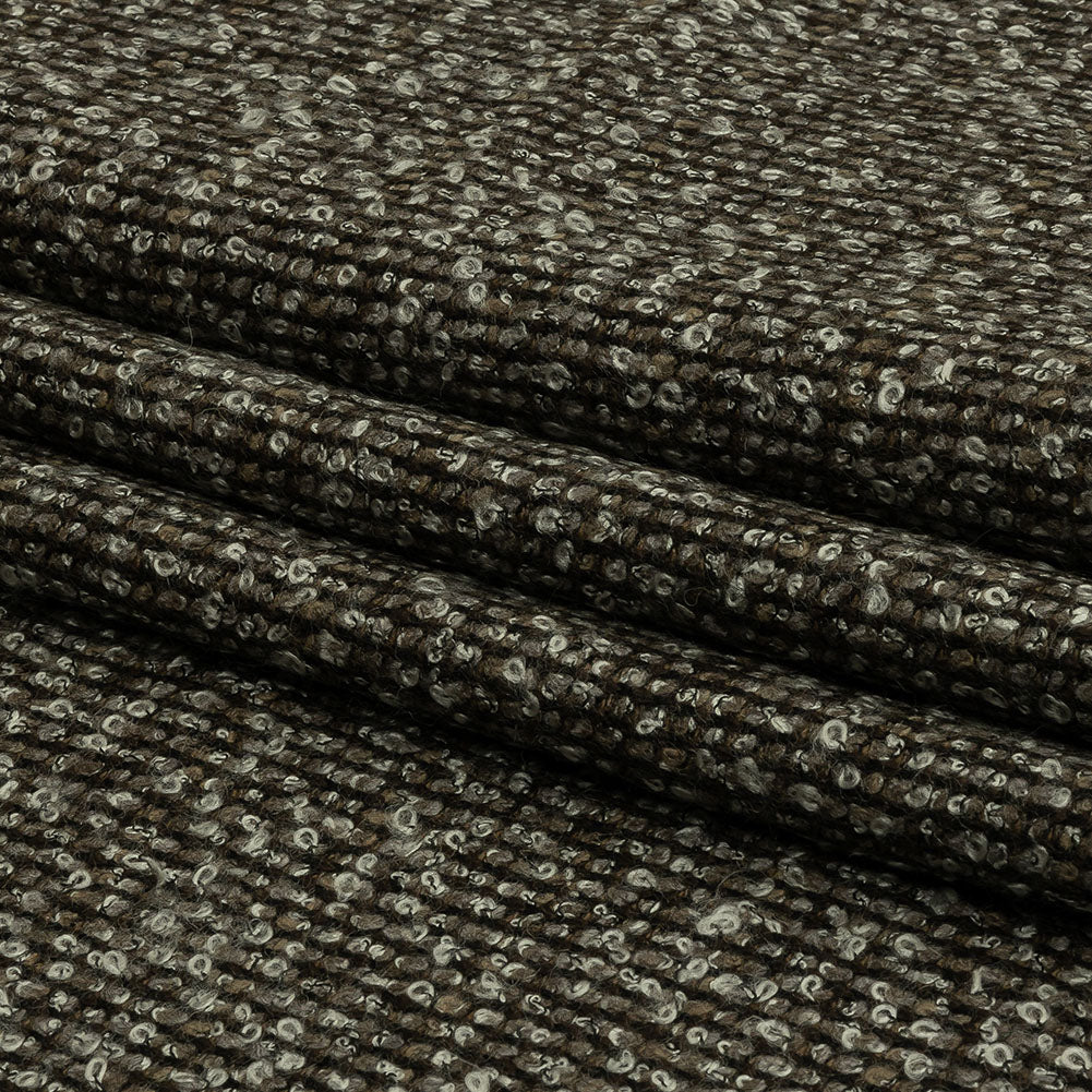 Famous Designer White, Brown and Taupe Striped Blended Wool Knit Boucle Folded