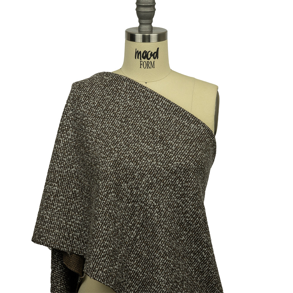 Famous Designer White, Brown and Taupe Striped Blended Wool Knit Boucle Drape