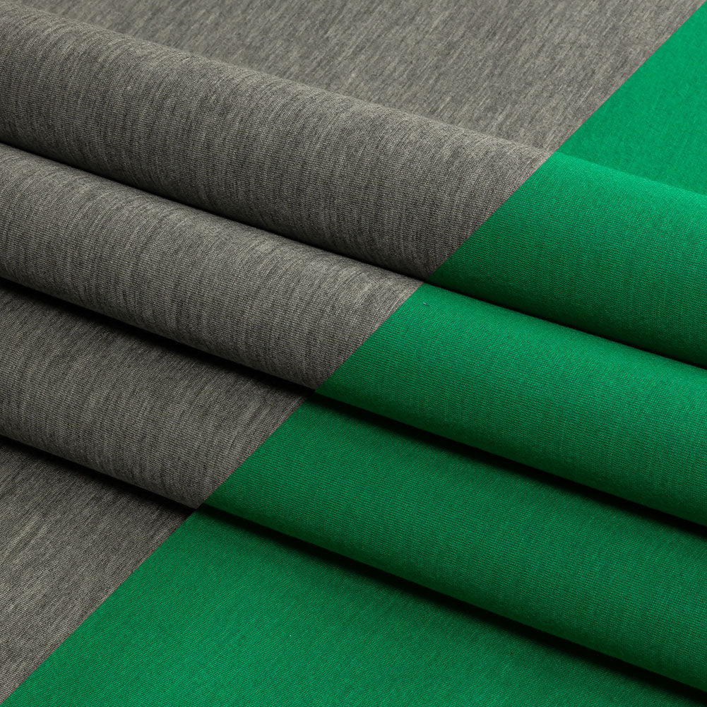 Famous Designer Kelly Green and Heathered Gray Double Face Rayon and Cotton Scuba Knit Folded
