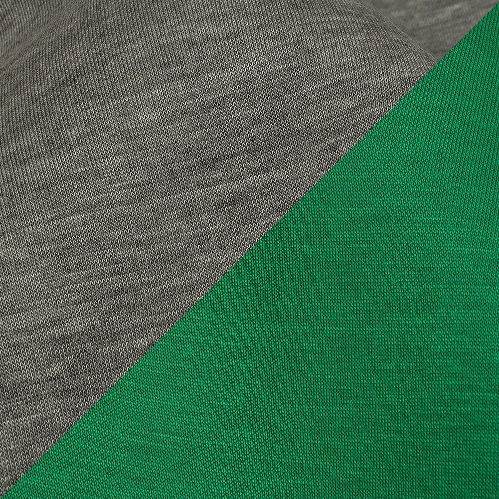 Famous Designer Kelly Green and Heathered Gray Double Face Rayon and Cotton Scuba Knit Detail