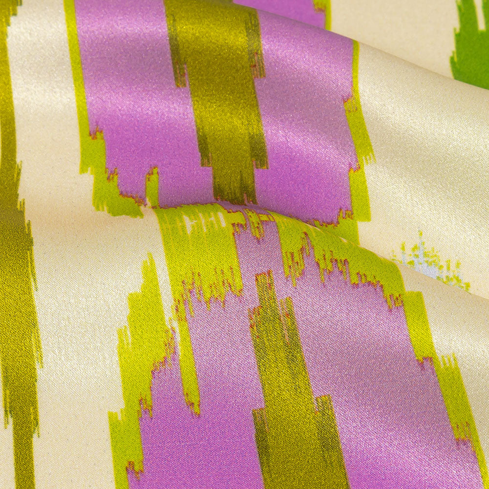 Italian Kiwi, Orchid and Beige Ikat Diamonds Silk Charmeuse Folded