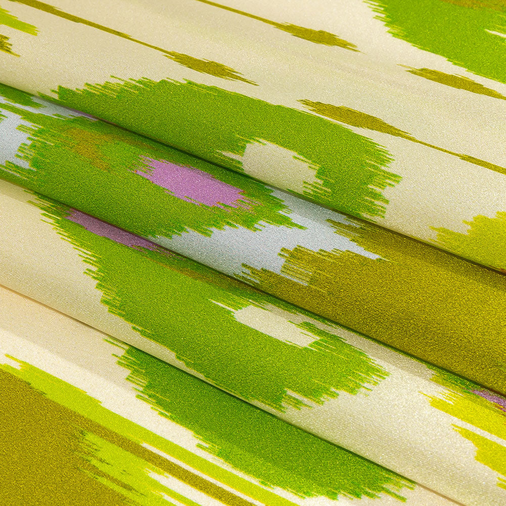 Italian Kiwi, Orchid and Beige Ikat Diamonds Silk Charmeuse Full