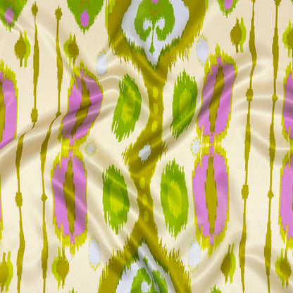 Italian Kiwi, Orchid and Beige Ikat Diamonds Silk Charmeuse
