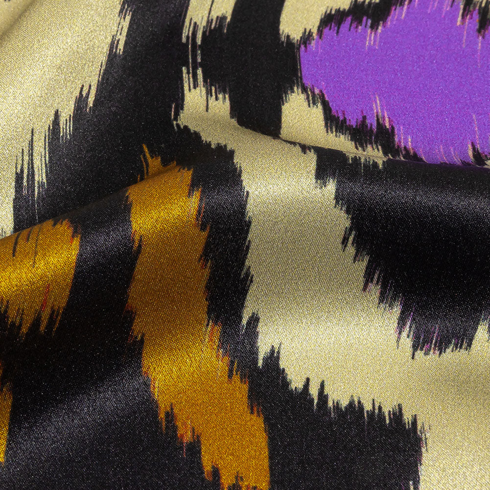 Italian Black, Purple and Orange Ikat Spots Silk Charmeuse Folded