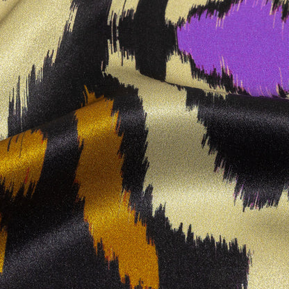 Italian Black, Purple and Orange Ikat Spots Silk Charmeuse Folded