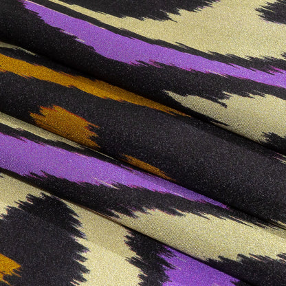 Italian Black, Purple and Orange Ikat Spots Silk Charmeuse Full