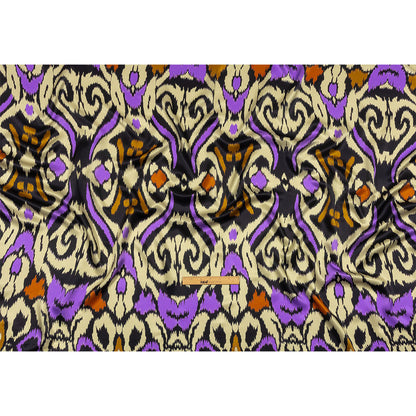 Italian Black, Purple and Orange Ikat Spots Silk Charmeuse Drape