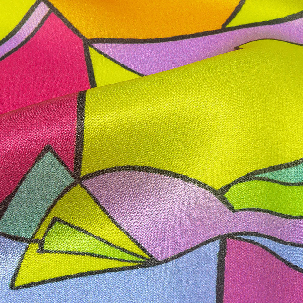 Italian Yellow, Pink, and Teal Geometric Abstraction Silk Charmeuse Folded