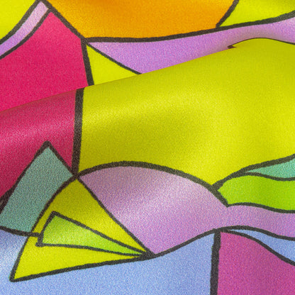 Italian Yellow, Pink, and Teal Geometric Abstraction Silk Charmeuse Folded