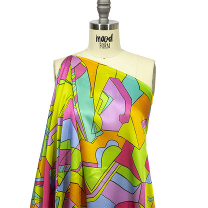 Italian Yellow, Pink, and Teal Geometric Abstraction Silk Charmeuse Detail