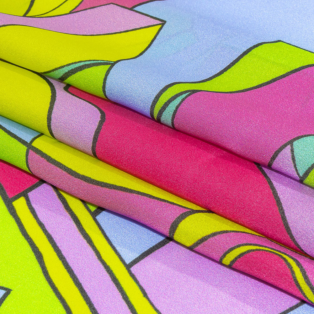Italian Yellow, Pink, and Teal Geometric Abstraction Silk Charmeuse Full