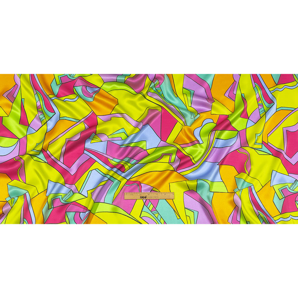 Italian Yellow, Pink, and Teal Geometric Abstraction Silk Charmeuse Drape