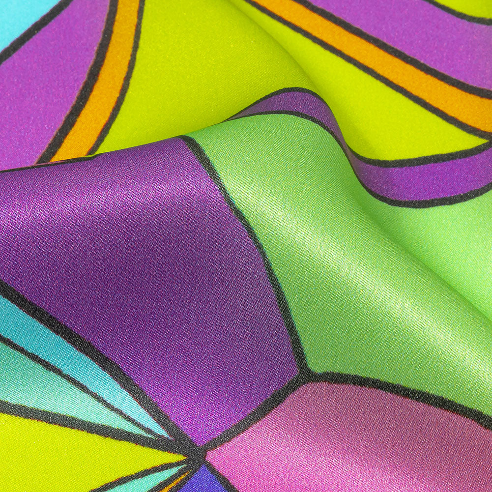 Italian Blue, Purple, and Green Geometric Abstraction Silk Charmeuse Folded