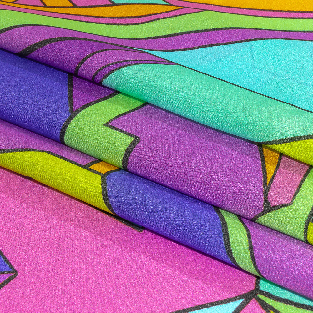 Italian Blue, Purple, and Green Geometric Abstraction Silk Charmeuse Full