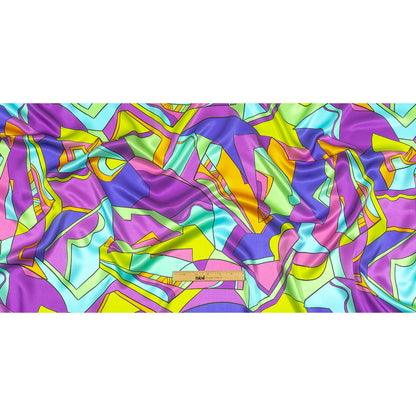 Italian Blue, Purple, and Green Geometric Abstraction Silk Charmeuse Drape