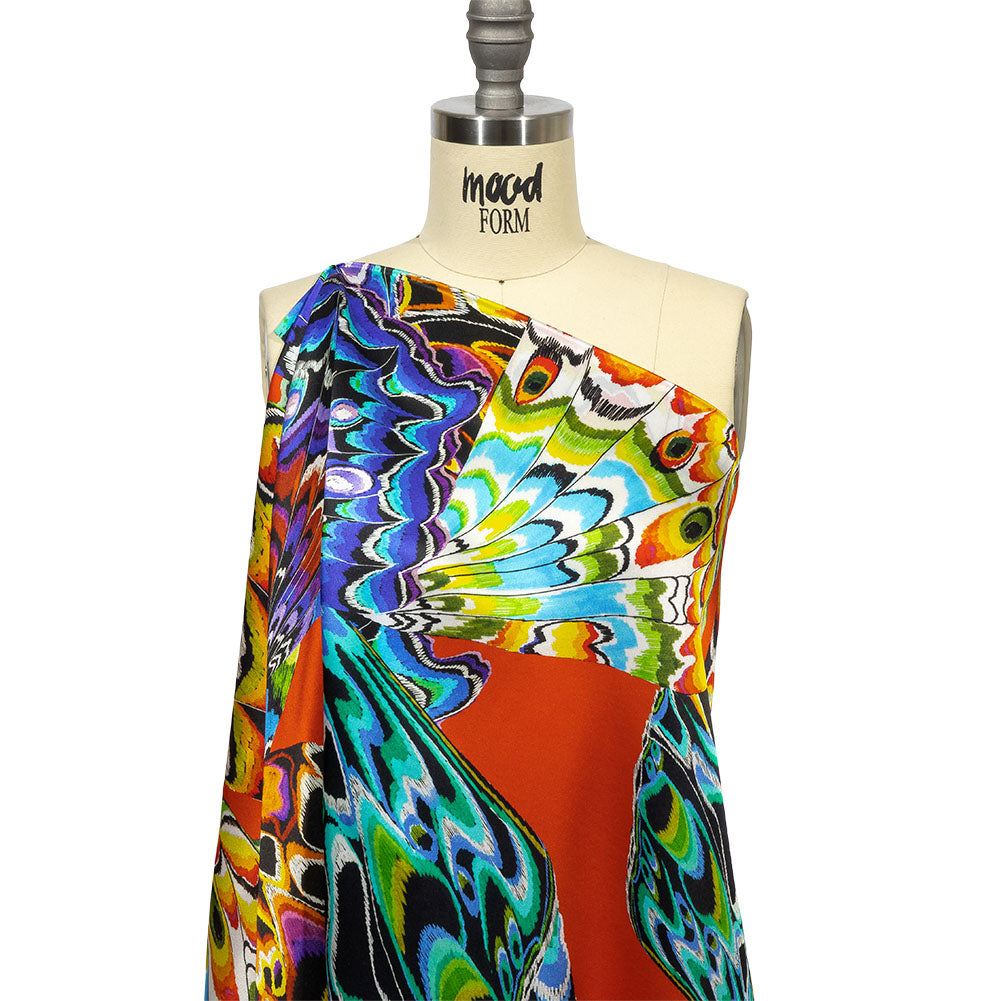Italian Red, Blue and Yellow Butterfly Wings Silk Charmeuse Detail