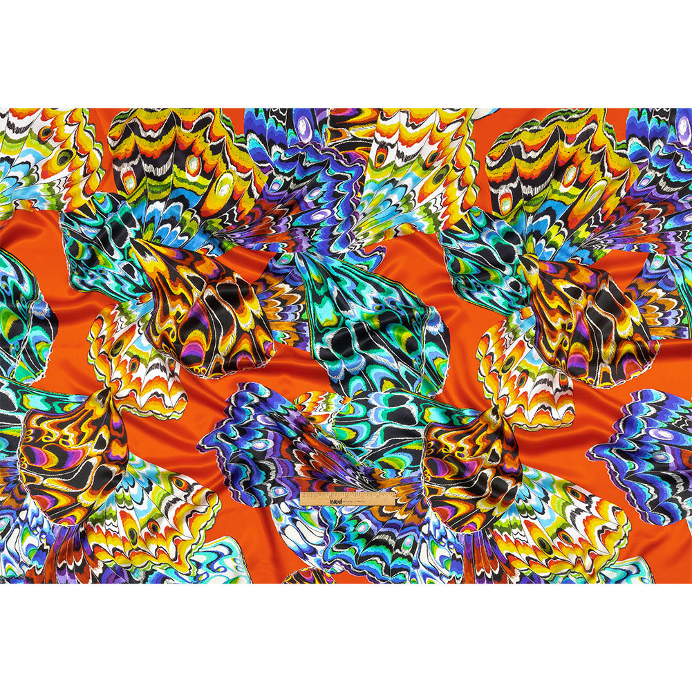 Italian Red, Blue and Yellow Butterfly Wings Silk Charmeuse Drape
