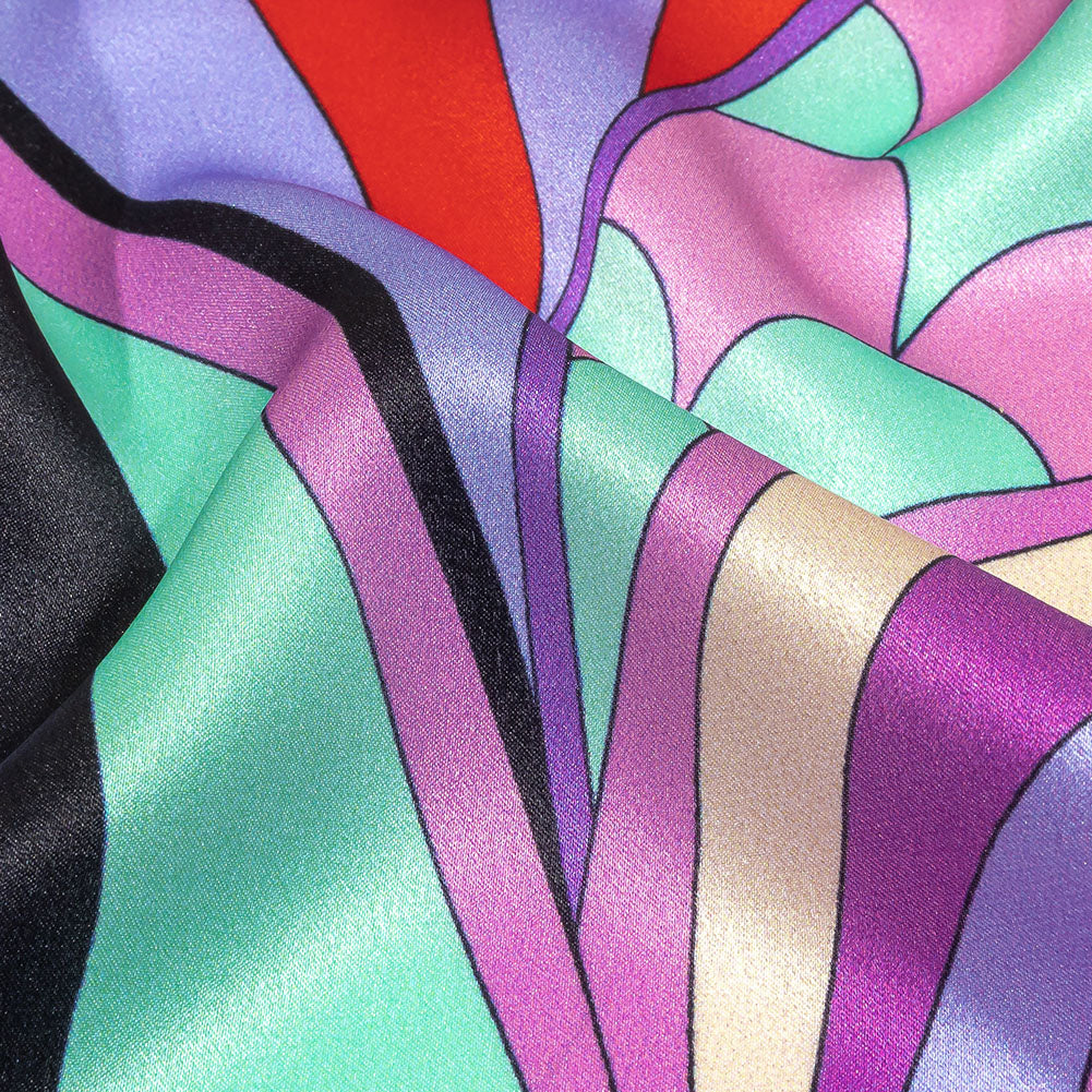 Italian Purple, Red and Ice Green Scales and Swirls Silk Charmeuse Folded