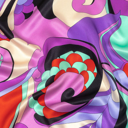 Italian Purple, Red and Ice Green Scales and Swirls Silk Charmeuse