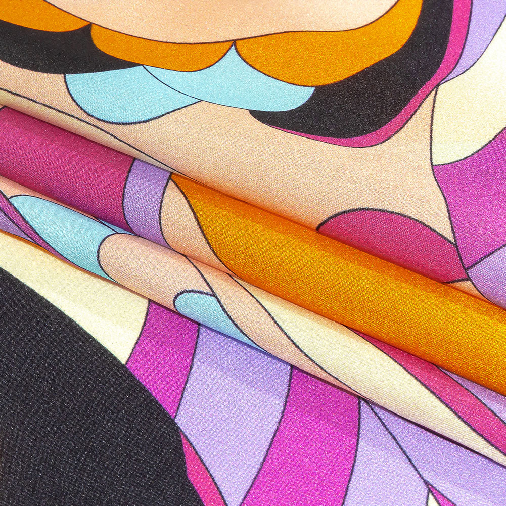 Italian Orange, Peach and Sky Scales and Swirls Silk Charmeuse Full